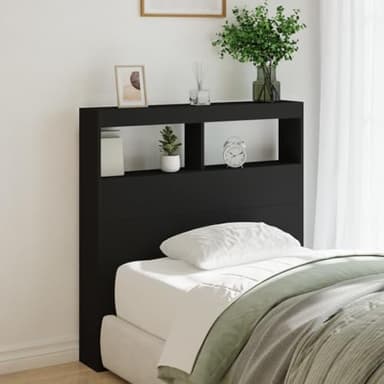 Festnight Testiera Letto Singolo, Testiera con Contenitore, Testiera Letto con Scomparti, Testiera per Libreria a LED Nera 100x17x102 cm