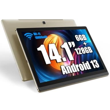 azamp Tablet MES-B1, 14,1 pollici Android 13 Tablet con 1920 x 1080 IPS HD, 6 GB/128 GB, Bluetooth 5.0, WIFI, e batteria da 10000 mAh, ideale per produttività, intrattenimento e istruzione