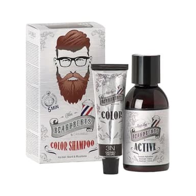 Beardburys Color Shampoo per uomo, copertura grigia semipermanente, senza parabeni, colore castano scuro 30 ml e attivo 45 ml
