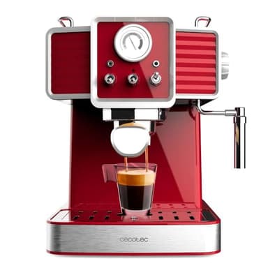 Cecotec Macchina da Caffè Espresso Power Espresso 20 Tradizionale Light Red. 1350 W, Tecnologia ForceAroma da 20 bar, Vaporizzatore Orientabile, Braccio Doppio, Spegnimento Automatico