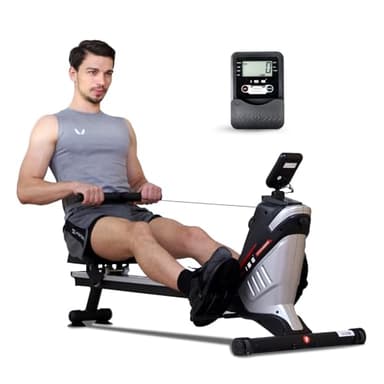 ISE Vogatore Pieghevole per Casa, Vogatore Magnetico&Vogatori 8 Livelli di Resistenza, Vogatore Professionale Guida di Scorrimento in Alluminio/Salvaspazio, Vogator per Casa Fitness Allenamento