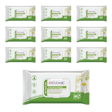 Cleanic - Carta igienica umidificata - Con Estratto di Camomilla - Carta igienica lavabile - Salviette umidificate per la pulizia intima - Delicate per la pelle sensibile - 80x10 Pezzi
