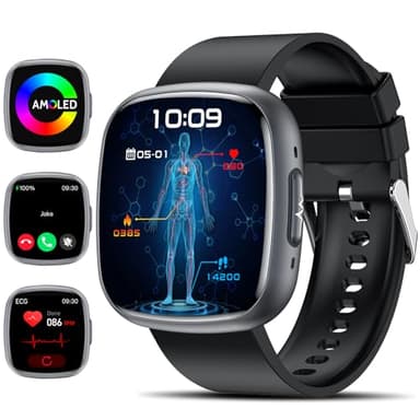 Smartwatch 2025 ECG/HRV/BMI/Acido Urico/Bluetooth Chiamate Orologio Saluta Uomo Donna 1.75'' AMOLED 24H 𝐆li𝐜𝐞𝐦𝐢𝐚 Pressione Sanguigna Frequenza Cardiaca SpO2 Temperatura Sonno Fitness Tracker
