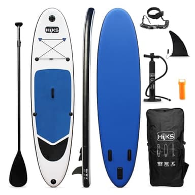 HIKS Paddleboard gonfiabile per SUP, spessore 15,2 cm, con tavola antiscivolo in EVA, pagaia regolabile, pompa ad aria, pinna asimmetrica rimovibile, zaino resistente all'acqua e kit di riparazione,