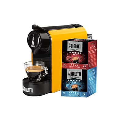 Bialetti Gioia, Macchina Caffè Espresso Incluse 32 Capsule, Funziona esclusivamente con Capsule Bialetti, Ocra