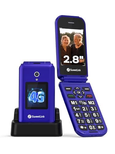 SweetLink 4G Telefono Cellulare per Anziani con Tasti Grandi, Flip Telefoni Cellulari Anziani con Base di Ricarica, Fotocamera, Volume Alto, Funzione SOS, 2.8"+1.77" Display