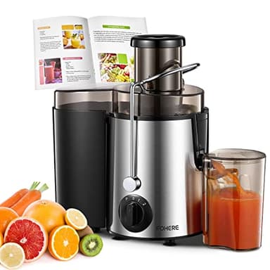 Centrifuga Frutta e Verdura FOHERE 400W Estrattore di Succo a Freddo con Bocca da 65mm, 3 Velocità di Regolazione, Spazzola Inclusa, Facile da Pulire, Acciaio Inossidabile Senza BPA