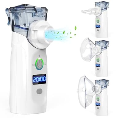 Wonder Forge Aerosol Silenzioso, Pratico Ultrasuoni Macchina Aerosol inalatore per adulti e bambini Aerosol, con Display USB ricaricabile, 2 maschere e boccaglio