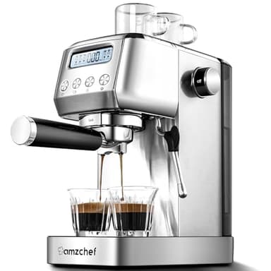 AMZCHEF Macchina Caffè e Cappuccino 20 Bar | Macchina Caffè in Polvere Semiprofessionale | 1350W Macchina Caffè con Serbatoio Estraibile 1,3L, Portafiltro Singoli e Doppi Tazza 2 In 1 per Espresso