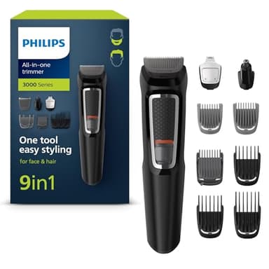 Philips Multigroom Serie 3000 9-in-1 per Viso, Capelli e Corpo con Tecnologia DualCut (modello MG3740/15)