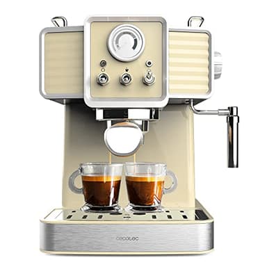 Cecotec Macchina da Caffè Espresso Power Espresso 20 Tradizionale Light Yellow. 1350 W, Capacità 1,5 L, Espresso e Cappuccino, 20 Bar e Thermoblock, Vaporetto, Manometro, Design vintage