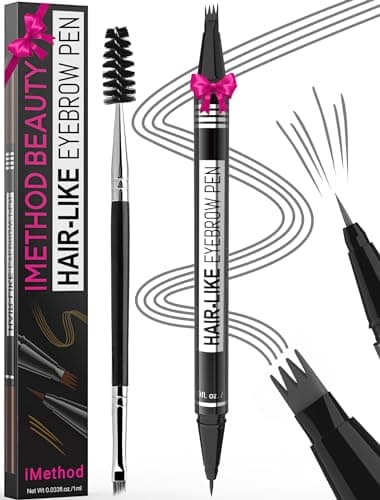 iMethod Microblading - Matita per sopracciglia 2 in 1, doppia finitura, con applicatore a 4 punte a forchetta e punta precisa del pennello per sopracciglia naturali, grigio