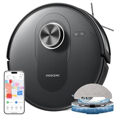 Proscenic Q8 Robot Aspirapolvere Lavapavimenti 5000Pa, 200min Autonomia LiDAR Intelligente, Ultra Sottile 6cm, Anti-Groviglio Capelli/Peli | App/Alexa/Wi-Fi, per Casa e Animali Domestici