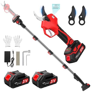 Forbice Potatura a Batteria Professionali,Cesoie a batteria Asta Telescopica 2M, Max 50mm,SK7 Lame,Motore Senza Spazzole, 2 * 2000 mAh batterie,Forbici Potatura per Giardino, Frutteto, Giardinaggio