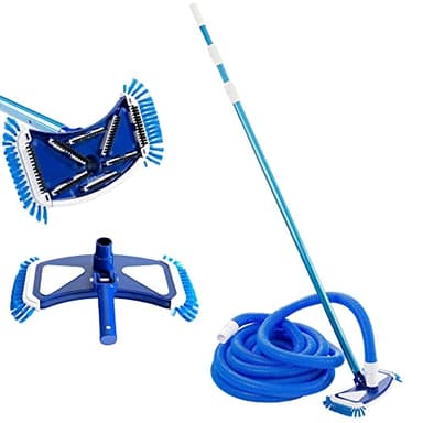 Arebos Spazzola per piscina | Pulitore di piscine| Detergente per pavimenti | Spazzola di aspirazione | Palo telescopico| Aspiratore per piscina con tubo flessibile