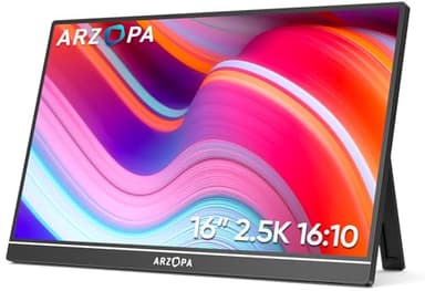 ARZOPA 16.0" Monitor Portatile 2.5k, Display HDR 2560x1600, 500nits 8bit QHD, Monitor Portatile USB-C HDMI per Laptop, 16:10 IPS, Supporto Unipolare per Mac PC PS4/5 Xbox Switch