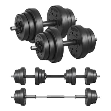 SONGMICS Manubri 2 in 1, Set di Bilanciere Corto, con Tubo di Collegamento in Acciaio, 2 x 10 kg, Allenamento, Fitness, Sollevamento Pesi per Casa, Palestra, Nero Inchiostro SYL20HBK