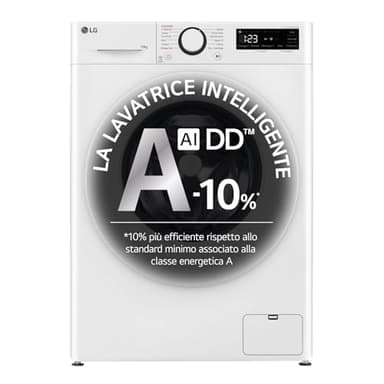 LG AI DD F4R3010NSWW Lavatrice Classe A -10%, Carica Frontale Serie R3, Lavatrice 10kg, 1400 giri, AIWash, Lavaggio a vapore, Motore Direct Drive, Smart Diagnosis, Libera installazione, Bianca