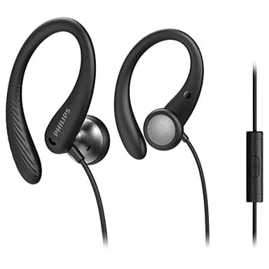 PHILIPS Cuffie con Filo per Fitness e Sport/Microfono, IPX2 Resistenti al Sudore, Supporti L'orecchio Flessibili, Vestibilità Sicura, Telecomando Inline/Auricolari con Filo TAA1105BK/00