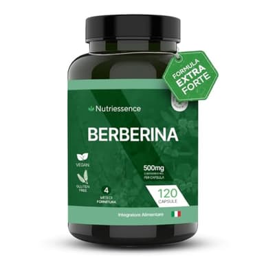 Berberina Dosaggio Forte,500 mg, Maxi scorta 120 capsule gastroprotette,4 mesi di fornitura,Rimedio Naturale per regolare funzione cardiovascolare e antifiammatoria.Senza Glutine e Lattosio