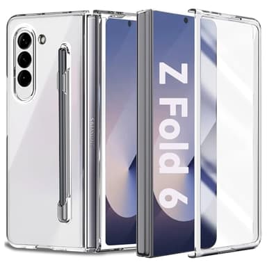AFENGBOX Cover per Samsung Galaxy Z Fold 6 5G,Ultra Sottile Custodia Samsung Z Fold 6 con S Pen e S Pen Slot e Protezione per Schermo Integrata,Antiurto AntiGraffio Cover Case per Samsung Fold 6,Clear