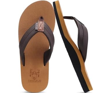 KuaiLu Infradito Uomo Estive Comode Pelle Ciabatte Infradito Supporto Arco Plantare Sandali Infradito Spiaggia Piscina Flip Flop Cuoio Mare Leggere Antiscivolo Gomma Suole cachi marrone 41