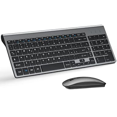 TopMate Kit Tastiera e Mouse Wireless UltraSottili, 2.4G USB Silenzioso Set 2400DPI Mouse e Tastiera Senza Fili Compatto con Coperchio, Batterie 2 AA+2 AAA, per PC/Laptop/Windows/Mac- Grigio Nero