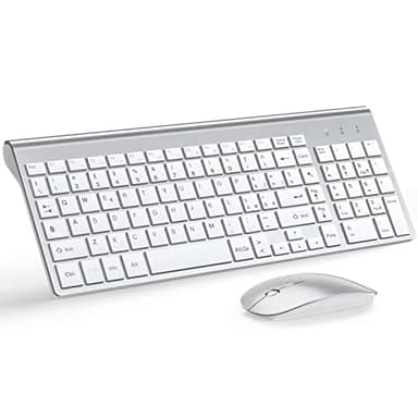 TopMate Kit Tastiera e Mouse Wireless UltraSottili, 2.4G USB Silenzioso Set 2400DPI Mouse e Tastiera Senza Fili Compatto con Coperchio, Batterie 2 AA+2 AAA, per PC/Laptop/Windows/Mac- Argento Bianco