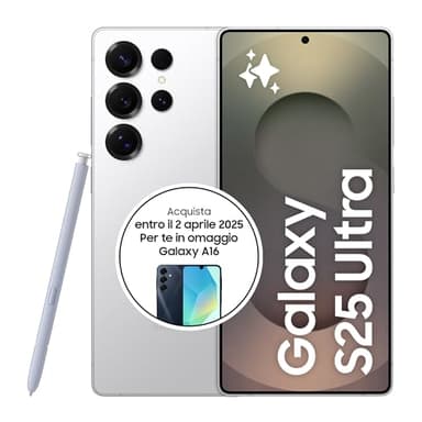 Samsung Galaxy S25 Ultra Smartphone AI, 3 anni di Garanzia del produttore, Display 6.9'' QHD+ Dynamic AMOLED 2X, Fotocamera 200MP, RAM 12GB, 512GB, 5.000 mAh, Titanium Whitesilver [Versione italiana]