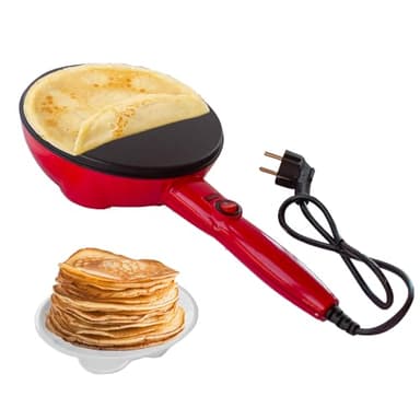 BEHOME Crepiera Elettrica con Manico 800W | Piastra per Crepes Antiaderente con Maniglia antiscottatura, Piedini Antiscivolo e Piatto per Crepes, Diametro 20 cm