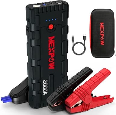 NEXPOW Avviatore Batteria Auto, 2000A 18000mAh Portatile Avviatore di Emergenza (per Motori Fino a 7.5L Benzina/6L Diesel), 12V Booster Avviamento Auto con Torcia a LED&USB Quick Charge 3.0
