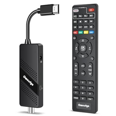 Decoder Digitale Terrestre 2025 - OWERSLYN Decoder DVB-T2, HD 1080P H265 HEVC Main 10 Bit, HDMI CEC TV Stick Supporto Uscita HDMI/AV e USB Multimediale, Funzione PVR, Telecomando 2in1 Infrarossi