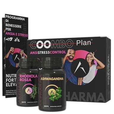 Ansistresscontrol Box 3 in 1 con Ashwagandha, Rodiola Rosea e Piano per Benessere Mentale - Supporto per Ansia e Stress, Concentrazione e Memoria Made in Italy