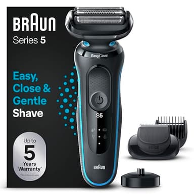 Braun Series 5 Rasoio Elettrico Barba Con Testina e Lame Flessibili, Accessorio Regolabarba Incluso E Base Di Ricarica, 100% Impermeabile E Ricaricabile, 51-M4500cs Menta