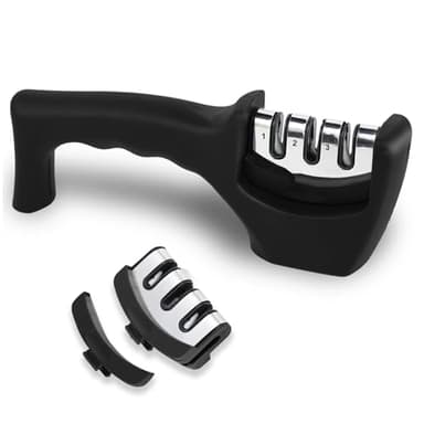 Affilacoltelli Professionale - Affilacoltelli Manuale - Affilatrice a 3 livelli con pietra ceramica,tungsteno e diamante,adatta per la maggior parte dei tipi di coltelli(Nero)