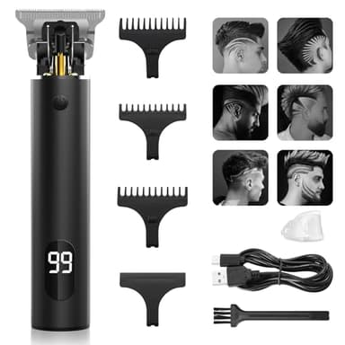 Tagliacapelli Uomo, Tagliacapelli Uomo Professionale, Rasoio Elettrico Barba, 0mm Trimmer Barba,USB Ricaricabile Schermo LCD Regolabarba Uomo Professionale con 3 Pettini per Adatto Adulti e Barbiere.