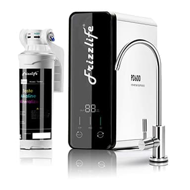 Frizzlife PD600 - Depuratore Acqua Sottolavello, Osmosi Inversa con Rimineralizzazione Alcalina, Rapporto di Scarico 1.5:1, Filtro Acqua Potabile Senza Serbatoio, con Rubinetto in Acciaio Inox