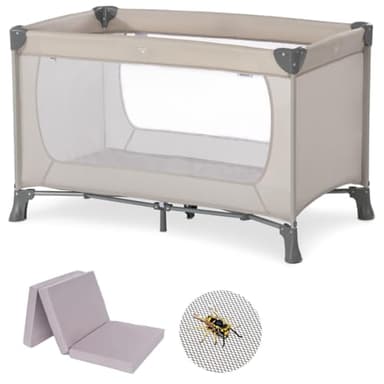 hauck Set Dream N Play con Materasso Alvi 120x60cm - Lettino Neonato da Viaggio Pieghevole - Lettino da Campeggio per Bambini con Borsa e Zanzariera - Beige
