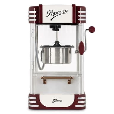 H.Koenig Pop Corn Machine POP330, Casa del Pop Corn facile e veloce, design retrò, pentola in acciaio inox e alluminio, capacità 50 g, porta magnetica, 360 W