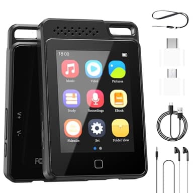 BOOTEEK MP3 Lettore Musicale Integrato da 64GB con Touchscreen da 2,4 ", Lettore Musicale con Bluetooth 5.0 con Altoparlanti/E-Book/Video/Radio FM/Registratore, Scheda TF Espandibile Fino a 128 GB