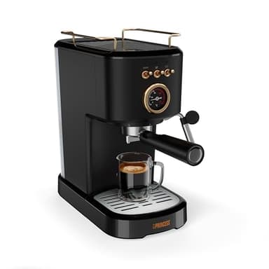 Princess Macchina per Espresso, 1100W, 20 Bar, Scalda Tazze, Beccuccio a Vapore, Serbatoio 1,2L, Per Caffè Macinato e Capsule, Facile da Pulire, Spegnimento Automatico, 01.249417.01.001