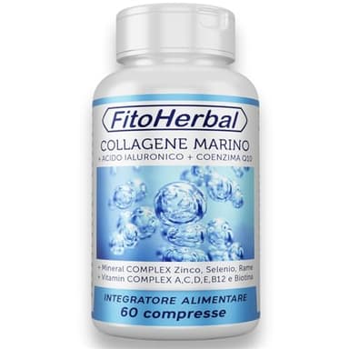 COLLAGENE MARINO CON ACIDO IALURONICO Coenzima Q10 | Compresse di Collagene Idrolizzato Potenziato con Vitamina Complex A C D E B12 Biotina Zinco Selenio Mantenimento Pelle Capelli Articolazioni Ossa