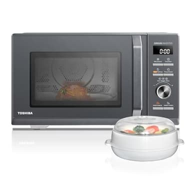 Toshiba Forno a Microonde 26L Aria calda combinata, 6-in-1 900W con Vapore in Grigio Morandi, 6 Programmi 10 Livelli di Potenza, 10 Menu Automatici, MW3-AC26PFI(MG)