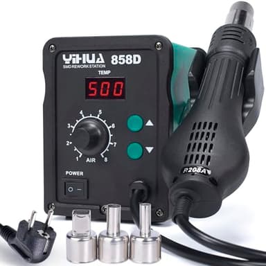 YIHUA 858D Stazione dissaldante ad aria calda 700W per saldante e dissaldante SMD con temperatura e volume d'aria regolabile, controllo di temperatura PID, funzione di avvio/arresto automatico