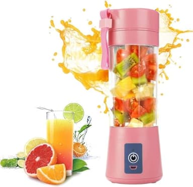 Mf ArtShop Frullatore Portatile USB Mini 380 ml, 6 Lame in Acciaio, Bicchiere di Miscelazione, per Succhi, Frullati, Smoothie, Frappe, Viaggio, Ufficio, Palestra, Famiglia, Rosa