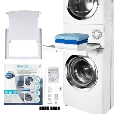 CARE + PROTECT Kit di Incolonnamento Universale, Kit di Incolonnamento Salvaspazio, Ripiano Estraibile Scorrevole, Universale per Lavatrici e Asciugatrici con Profondità 47-62 cm, Made in Italy