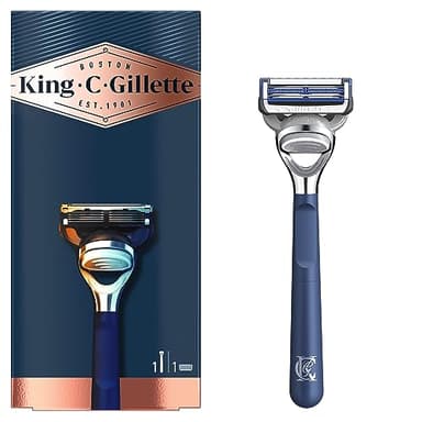 King C. Gillette Regolabarba Uomo, Rasoio a Mano Libera, 1 Lametta di Ricambio Pelli Sensibili, in Acciaio Inossidabile con Striscia Lubrificante, Idea Regalo Uomo Kit Professionale