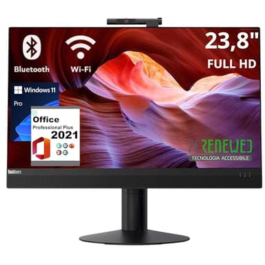 Lenovo PC fisso All-in-One, Display 24 "FHD, Intel i5-8500, 16GB RAM, SSD 512GB, Windows 11 Pro, Office 2021, WiFi, Bluetooth (Ricondizionato)