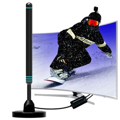 Antenna TV Interna - Amplificata Potente, Facile da Installare, Ricezione a Lungo Raggio, Supporta 4K/1080p, VHF/UHF, DVB-T/DVB-T2, Cavo Coassiale da 5M (Blu)