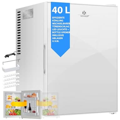 KESSER® Minifrigo, Capacità minibar 40 litri, Silenzioso 22db, Camera da letto, Cerniera porta frontale in vetro, circa 4°-16°C Altezza 57cm, Illuminazione interna, Bianco